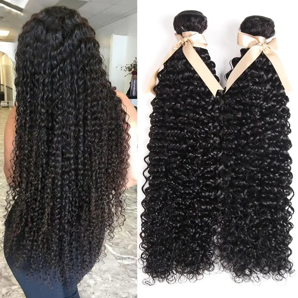 Indian Kinky Curly Bundles Human Hair Weaving Natural Color 1//3/4