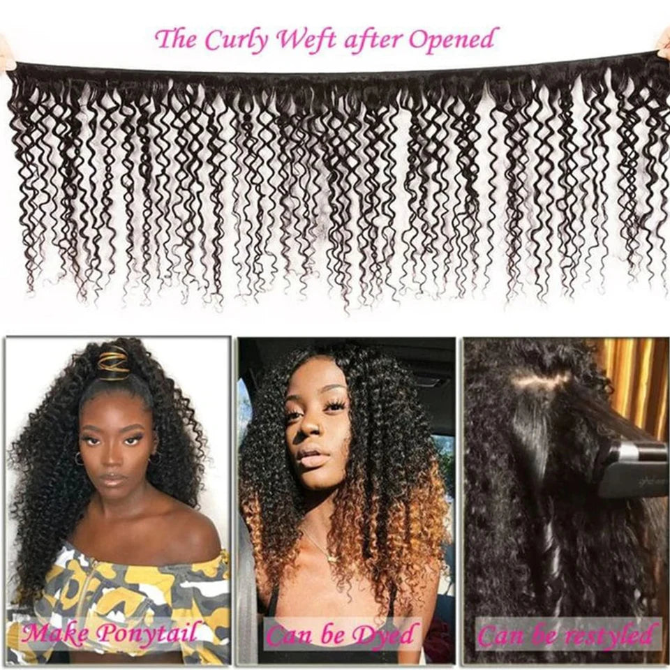 Indian Kinky Curly Bundles Human Hair Weaving Natural Color 1//3/4