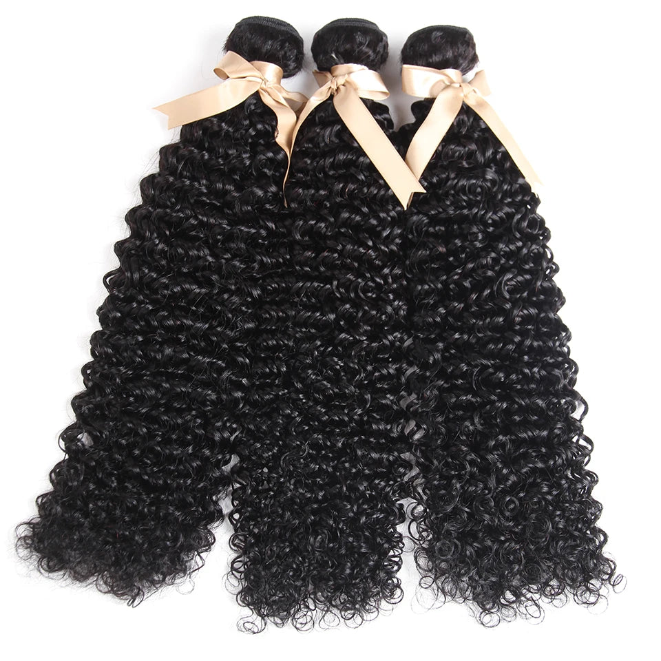 Indian Kinky Curly Bundles Human Hair Weaving Natural Color 1//3/4