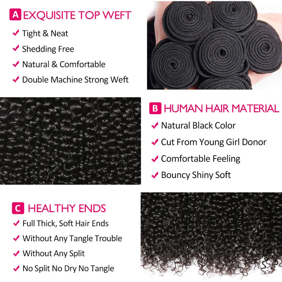 Indian Kinky Curly Bundles Human Hair Weaving Natural Color 1//3/4